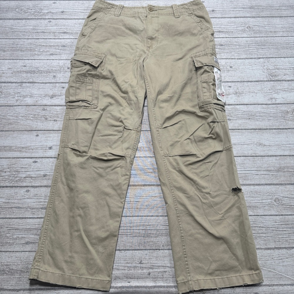Y2K Aeropostale Cargo Pants Men's 34x32 Beige Straight Relaxed Utility Military